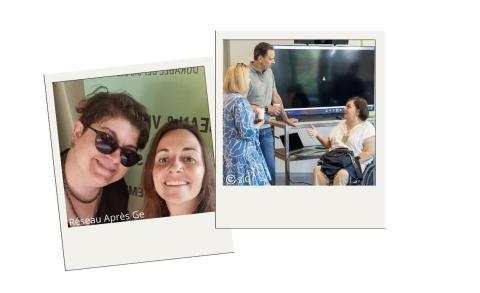 Une personne en fauteuil et une personne déficiente visuelle lors du DuoDay